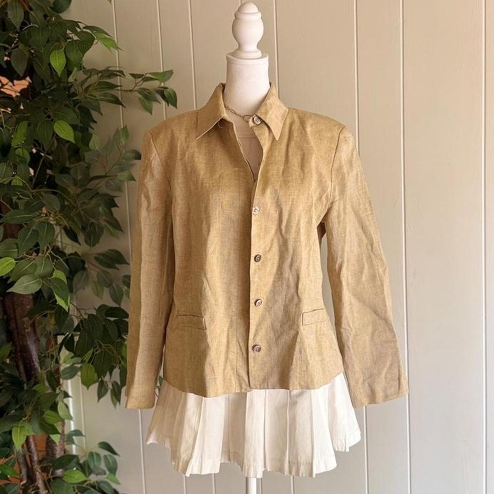 Linda Allard Ellen Tracy Linen Beige Blazer Jacket Women's Size 14